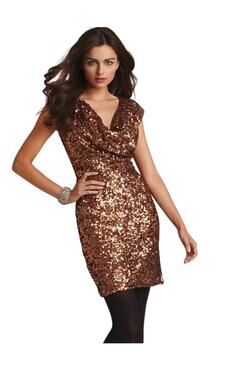 Womens French Connection Bronze Sequins Cowl Neck New Years Holiday Dress Size 6